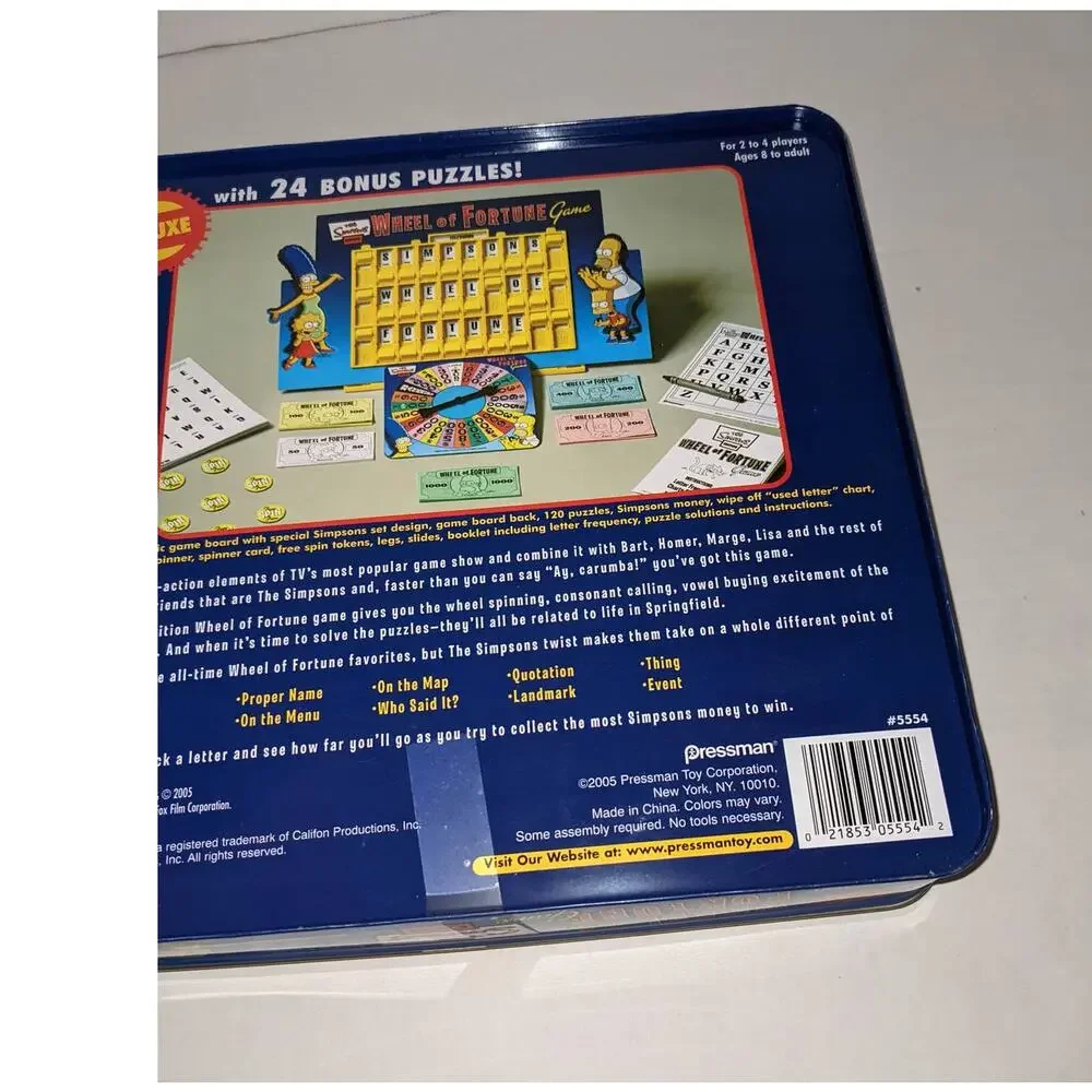 Vintage 2005 The Simpsons Wheel of Fortune Deluxe Board Game Collectors Tin